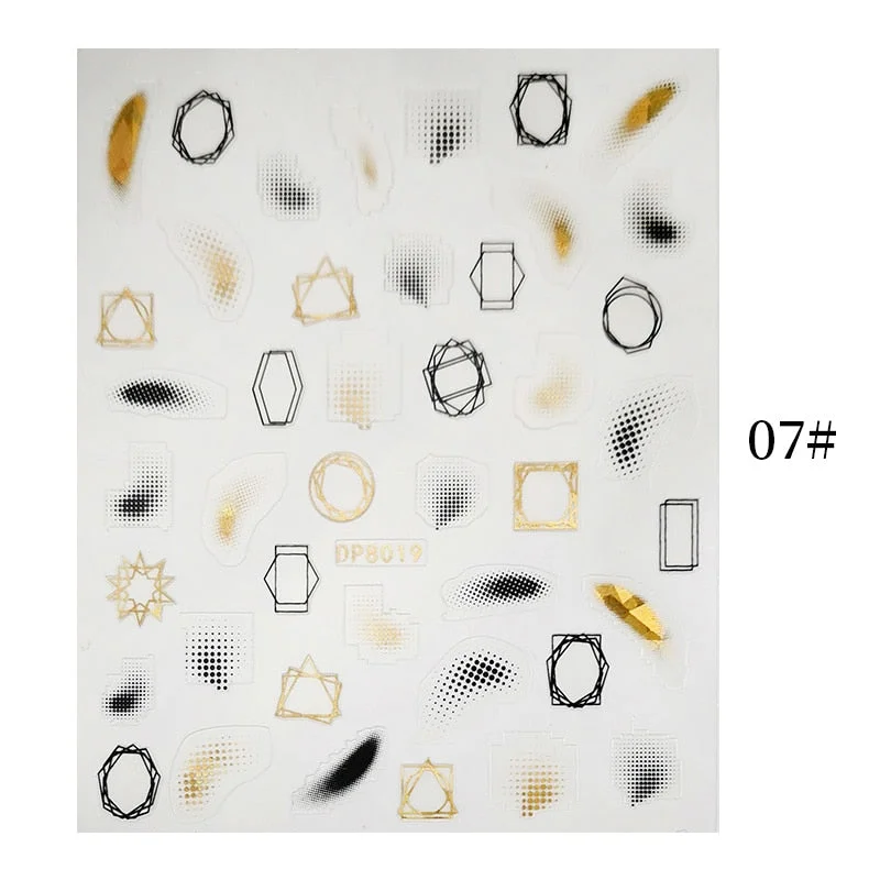 1 Sheet Bronzing Abstract Color Block 3D Nail Sticker Art Letters Design Transfer Sliders Paper DIY Manicuring Wraps