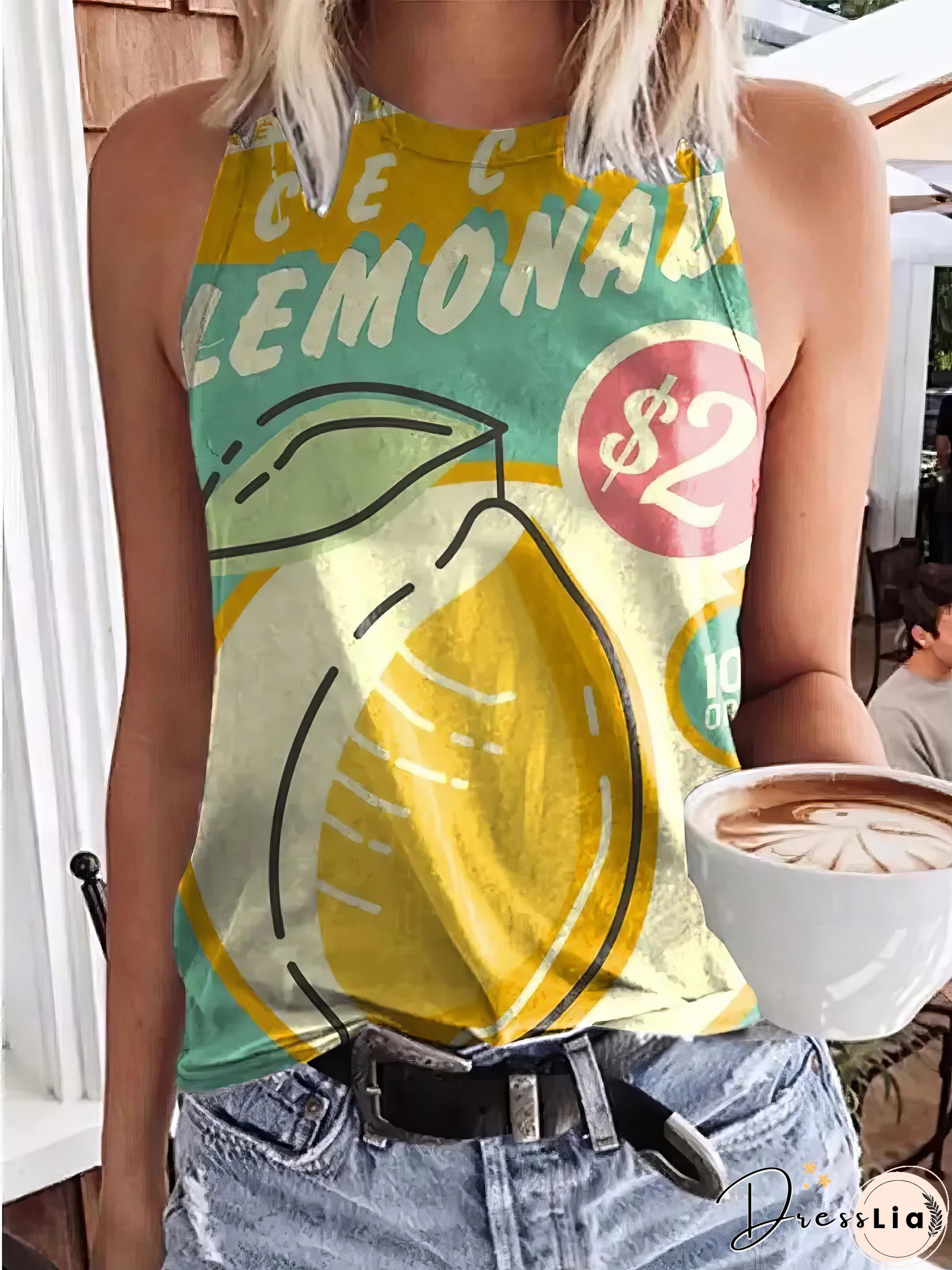 Printed Round Neck Slim Tank Top