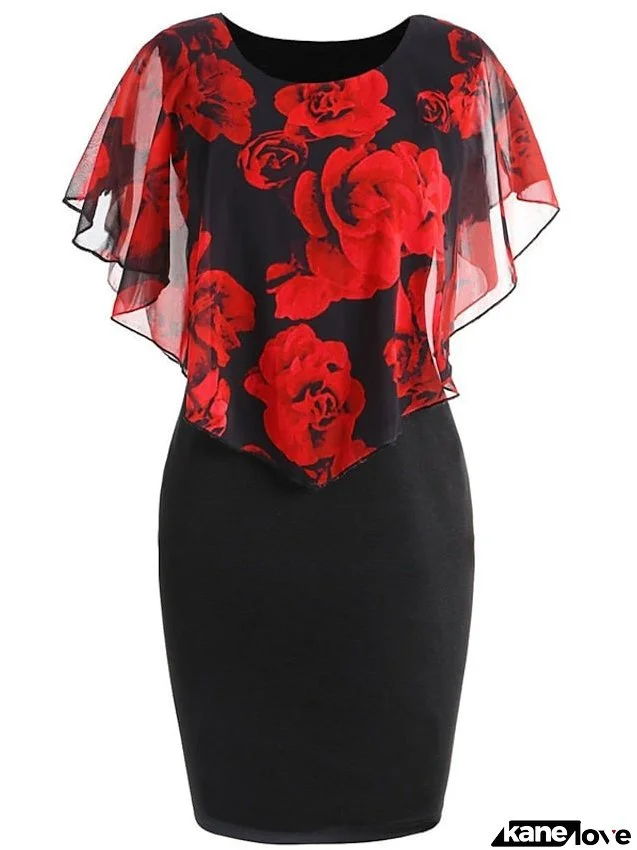 Women's Dress - Plus Size Party Dress Floral Crew Neck Print Sleeveless Summer Spring Vintage Elegant Mini Dress Formal Work Dress