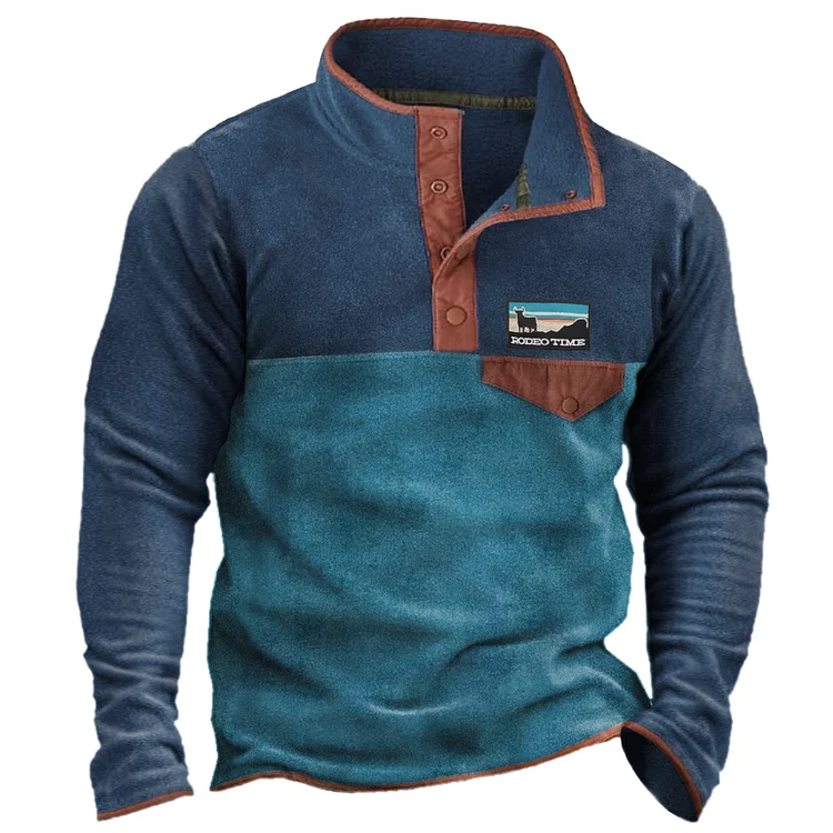 Men's Outdoor Vintage Western Yellowstone Fleece Stand Collar Sweatshirt