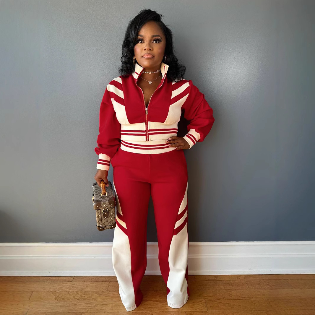Women's Color Block Striped Tracksuit Set