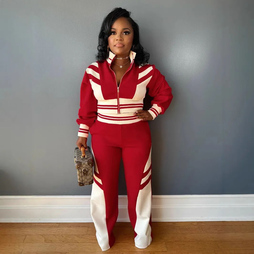 Women's Color Block Striped Tracksuit Set