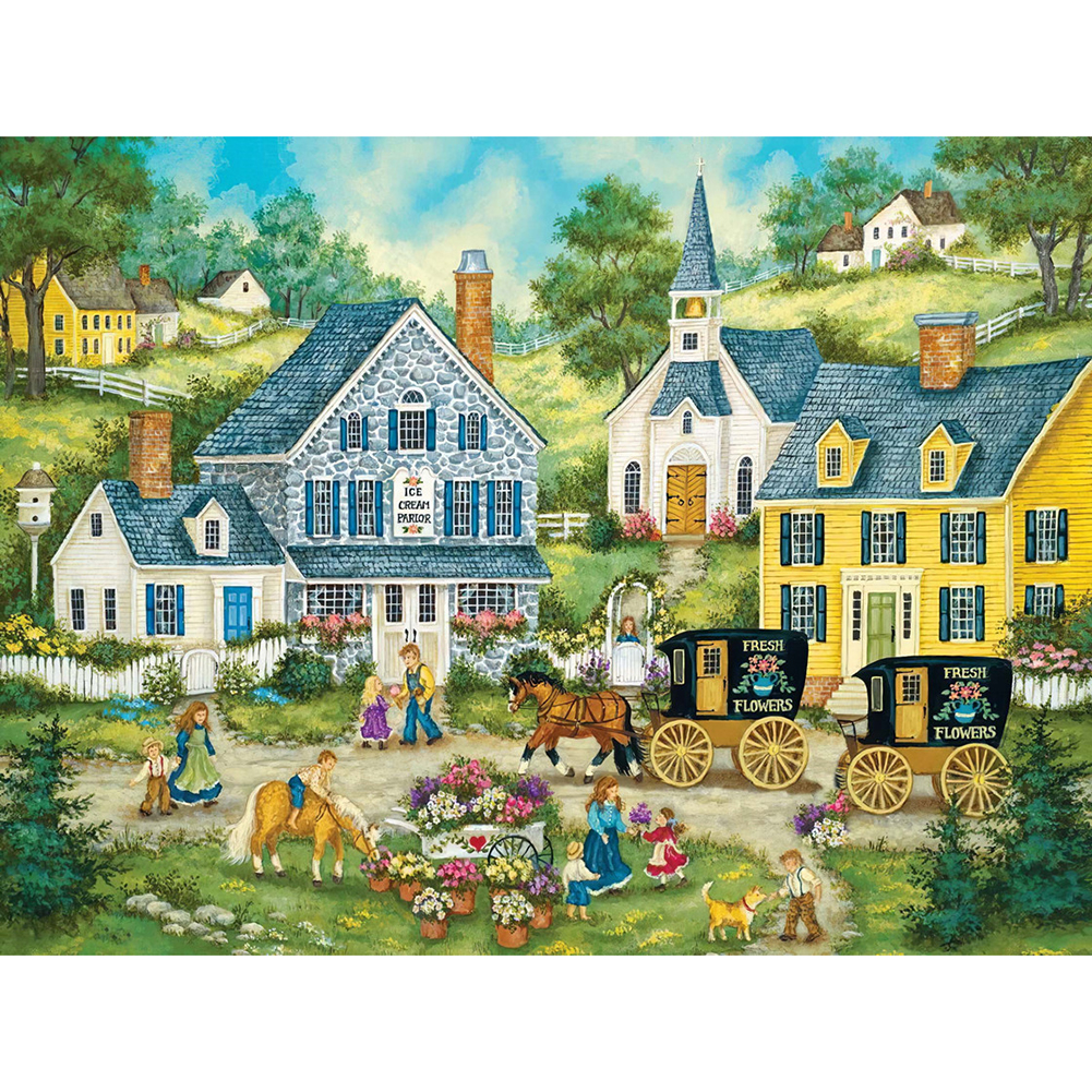 

40*30CM - Round Drill Diamond Painting - Houses, 501 Original