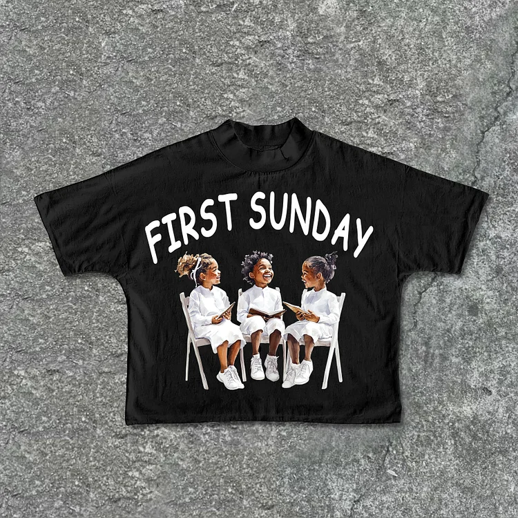 Stylish First Sunday Graphics Print Cropped T-Shirts