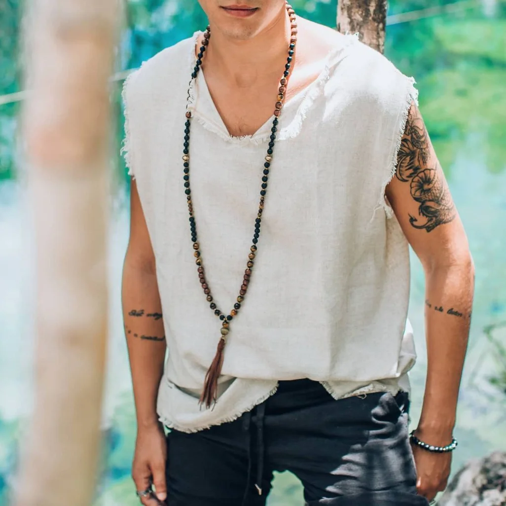 Men's Natural Cotton Raw Edge Sleeveless Top