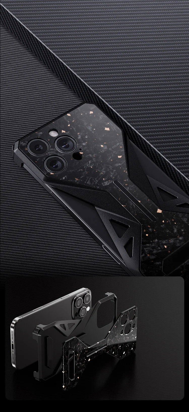 Aluminum Alloy Cross-Border Suitable For Apple 16Promax Mobile Phone Case New Forged Carbon Fiber Metal High-End Protective Case