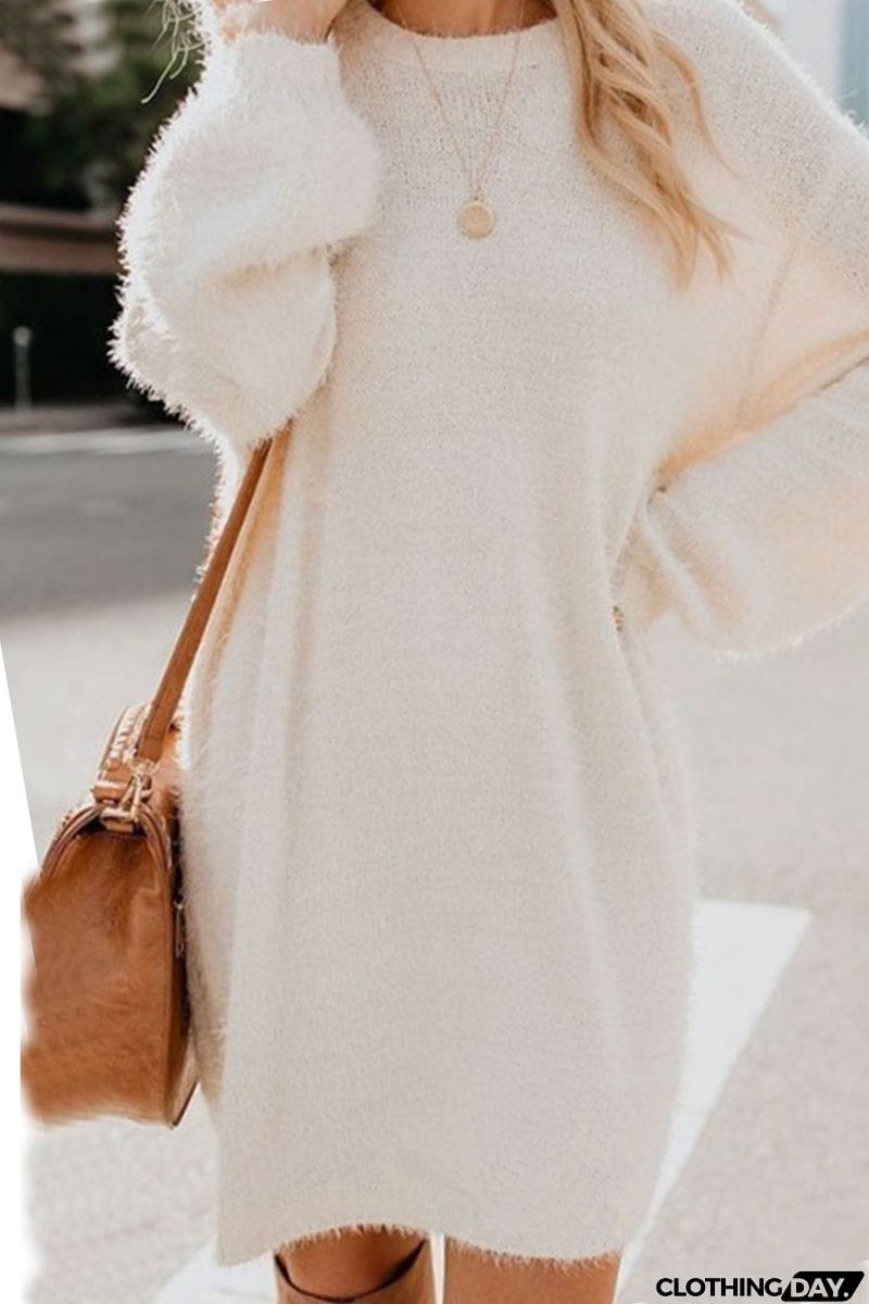 Sweet Solid Solid Color O Neck A Line Dresses