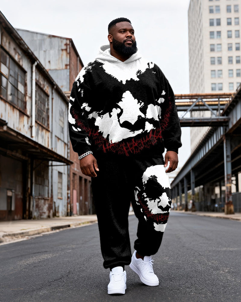 Big & Tall Men's Black Ha Skull Letter Graffiti Print Hoodie Set