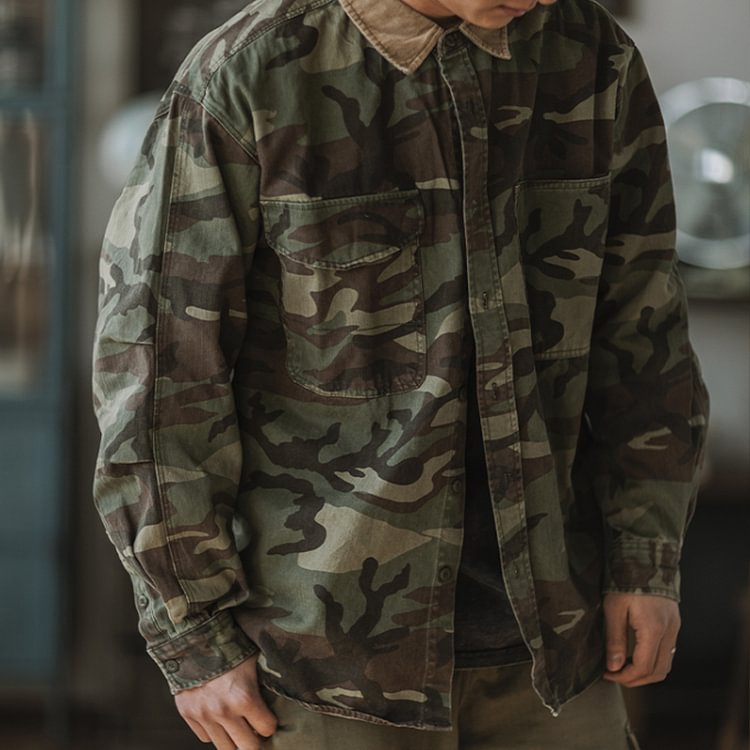 Vintage Heavy Workwear Military Camouflage Shirt Jacket