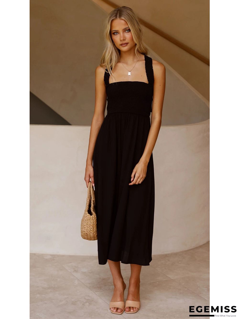 Casual Fashion Solid Color Cotton Linen Suspender Dress | EGEMISS