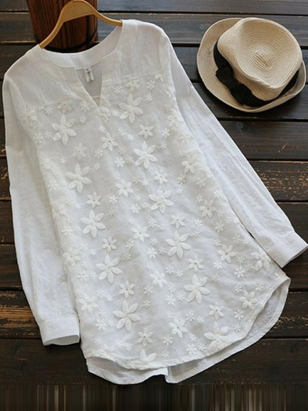 Rotimia Lace embroidery long-sleeved shirt