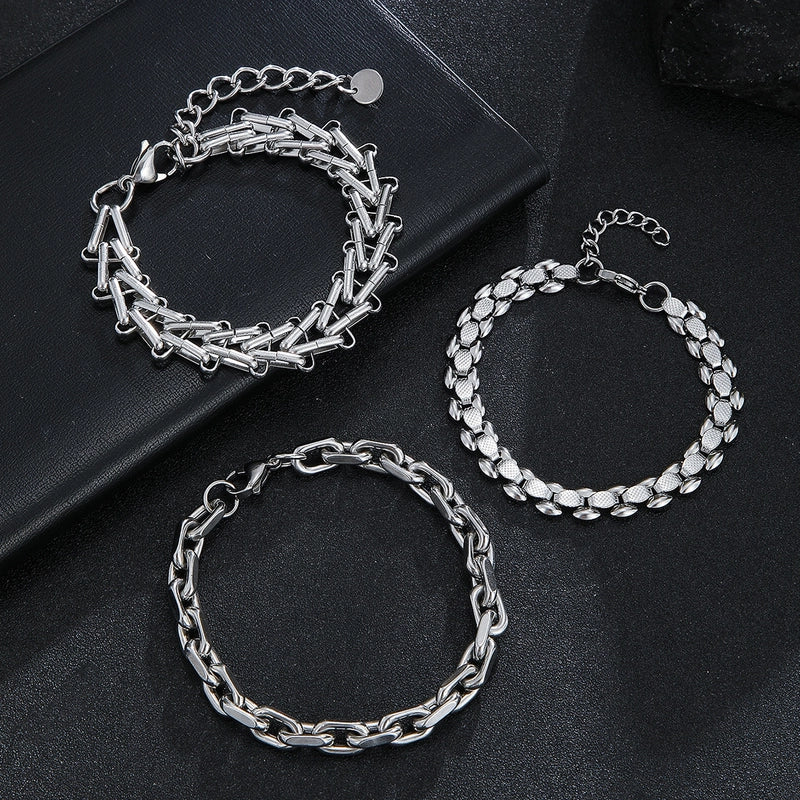 New Men’s Hip Hop Style Stainless Steel Bracelet Punk Thick Straps Daily Wear Handmade Chain Ornament