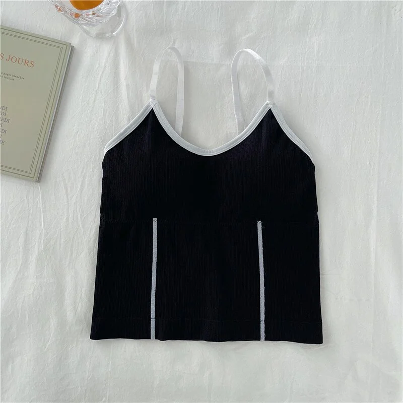 Billionm Women Wireless Spotrs Camisole Underwear Padded Striped Tank Top Adjusted Straps Ruffles Crop Top Lingerie New