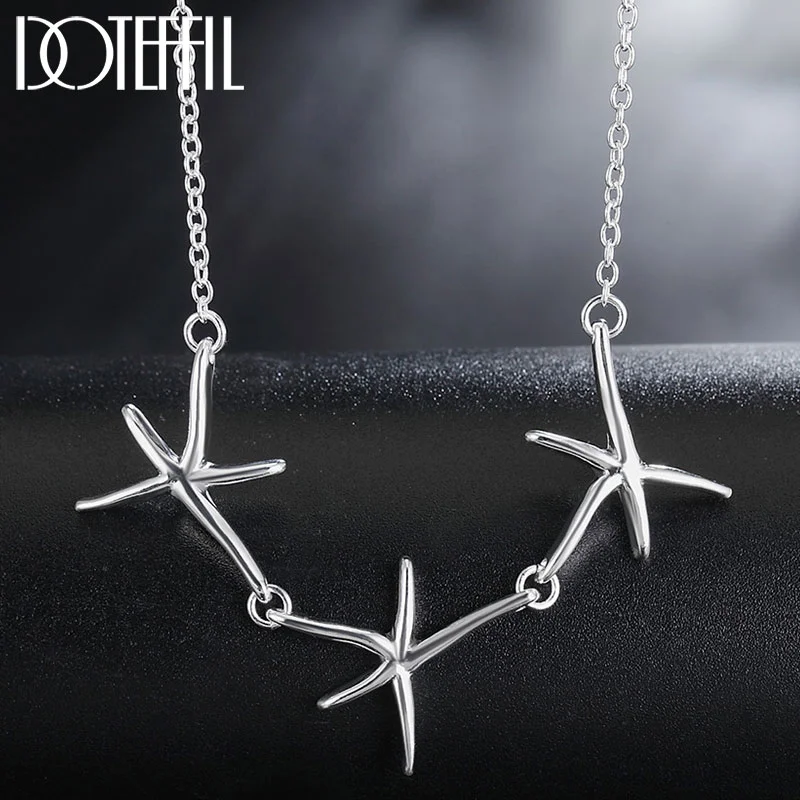 DOTEFFIL 925 Sterling Silver 18 Inch Three Starfish Pendant Chain Necklace For Women Jewelry