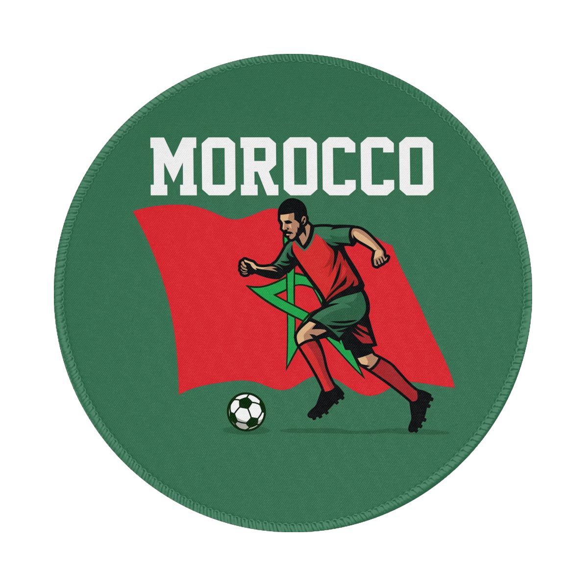 Morocco Soccer Player Waterproof Round Mouse Pad for Wireless Mouse