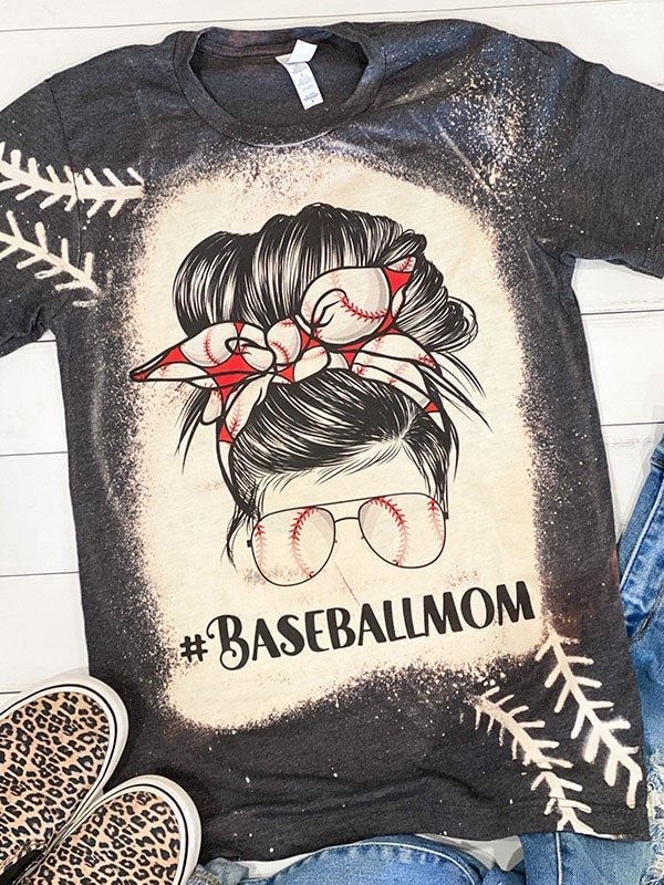 Baseball MOM Bleached Printed T-Shirt