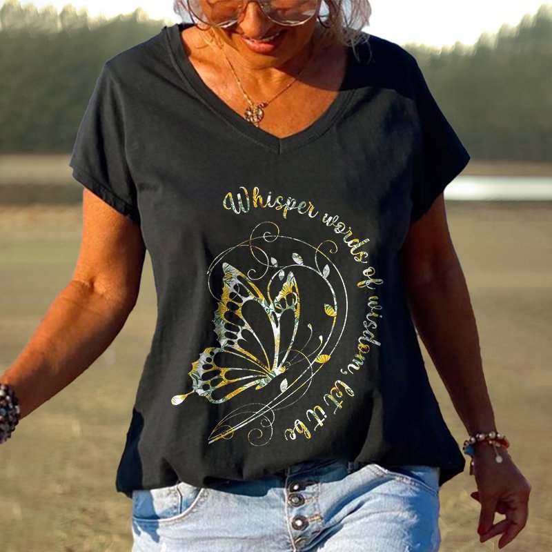 Whisper Words Of Wisdom Printed Butterfly Hippie T-shirt