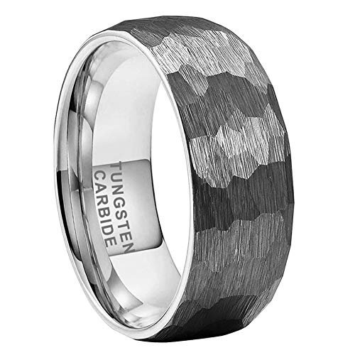 Silver Grey Hammered Tungsten Wedding Bands Domed Matte Finish Rings for Men Women