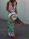 Deep V-Neck Loose Sleeveless Floral Print Casual Maxi Dress