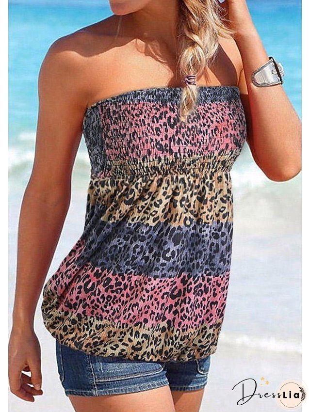 Tube Top Womens Clothing Black & White Pink Floral Color Block Print Sleeveless Casual