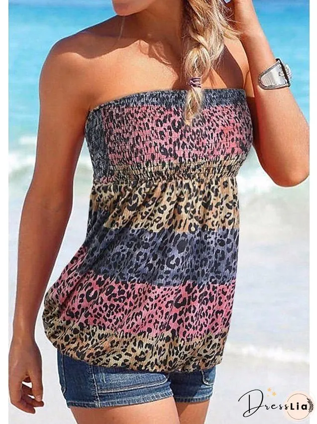 Tube Top Womens Clothing Black & White Pink Floral Color Block Print Sleeveless Casual