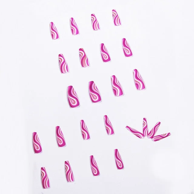 24pcs/Set Pop Art Sense Fake Nails Full cover Fake Nails Glue DIY Manicure Nail Art Tools-Nail Inspo