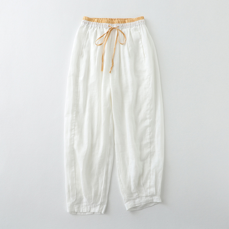 Summer thin elastic waist cropped wide-leg pants