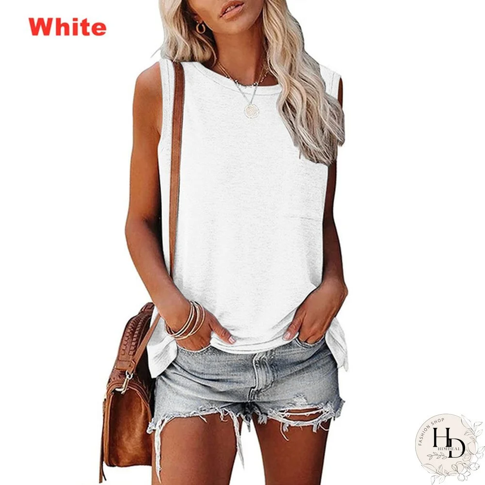 NEW Plus Size Womens Summer Deep V-neck Tops Pure Color T-shirt Ladies Fashion Casual Tank Tops Loose Button-up Blouse Lady Sleeveless Shirts XS-8XL