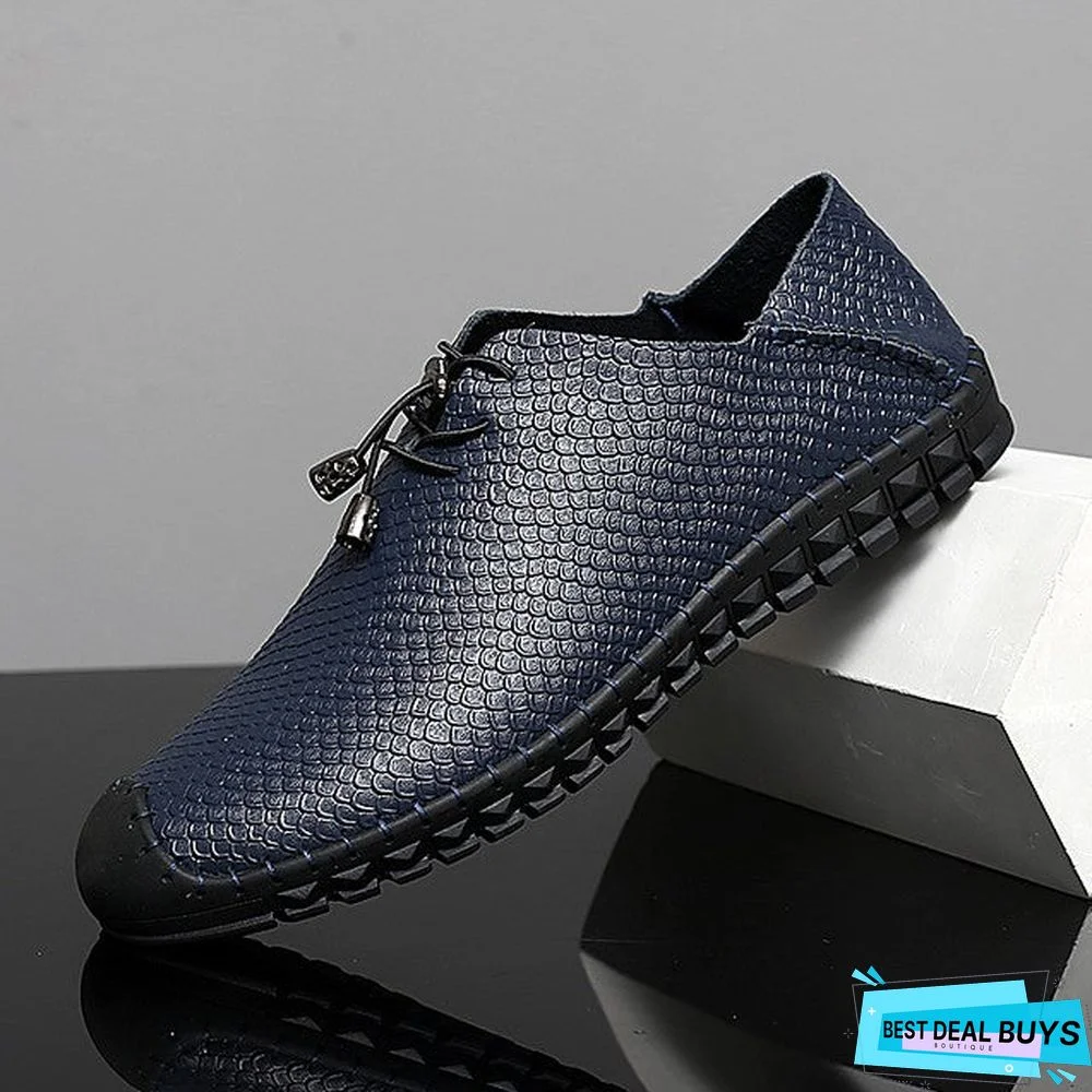 Men's Spring / Summer Casual Daily Oxfords Walking Shoes Cowhide Wear Proof Black / Blue / Brown