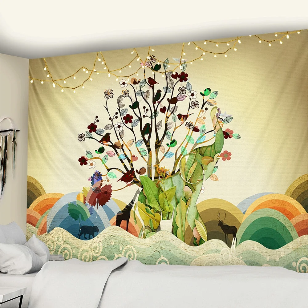 Colorful Pearl Elephant Tapestry 3D Mosaic Style Hippie Boho Wall Tapestries Mandala Fabric  Mat Living Room Decor