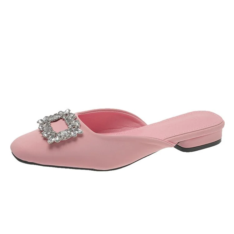 Wongn Wongn Half Drag Female 2024 Summer New Fashion Rhinestone Square Buckle Flat Bottom Cool Drag Flat With Slippers Women's Shoes Tide