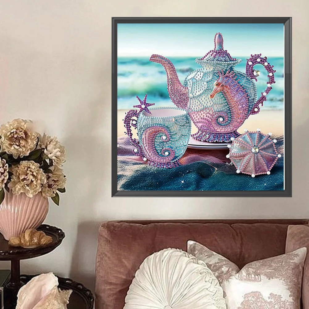 Diamond Painting - Partial Special Shaped Drill - Beach Teacup(Canvas|30*30cm)