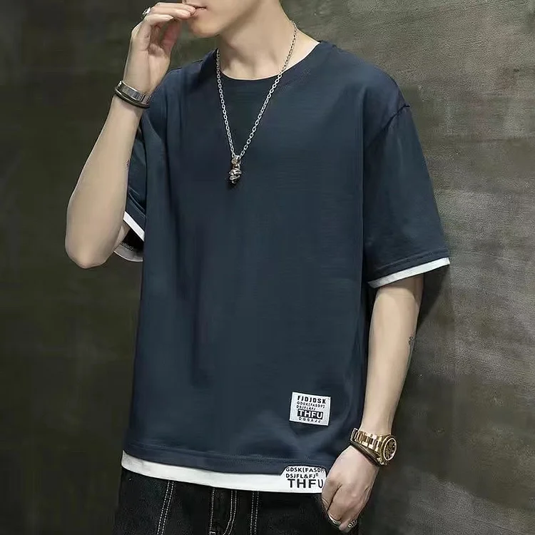 CAMEL COUPONS Hongwillyang New Fashion Men T Shirt Fake Two Pieces Fashion Short Sleeve Summer Korean Style Tshirt