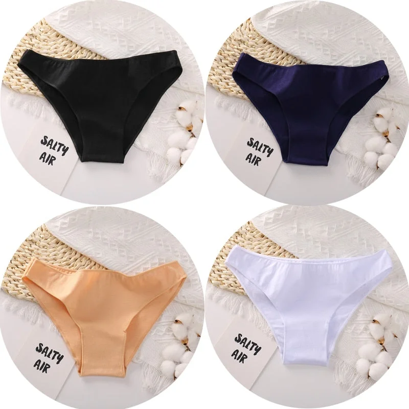 4PCS/Set Women Cotton Panties Sexy Low Waist Female Underpants Solid Elasticity Comfortable Underwear Women Panty Lingerie M-XXL