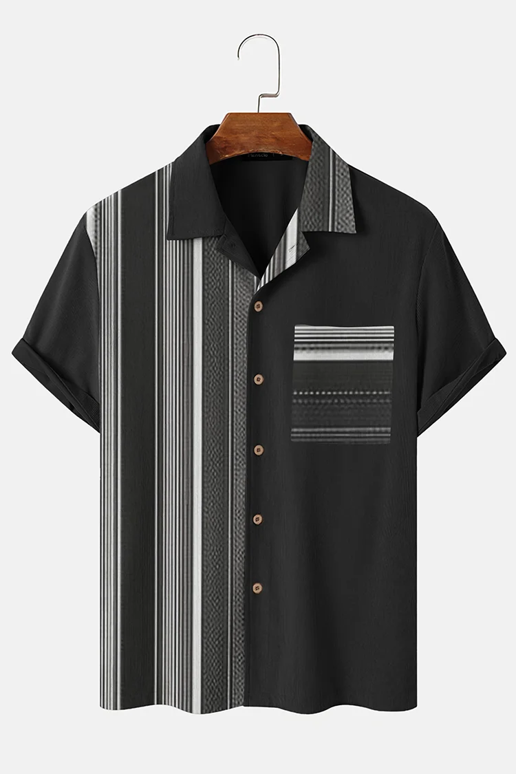 Men's Geometric Stripe Casual Short Sleeve Shirt