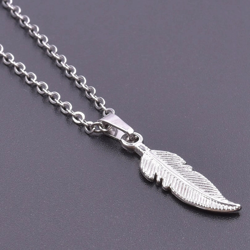 1 Piece 304 Stainless Steel Feather Pendant