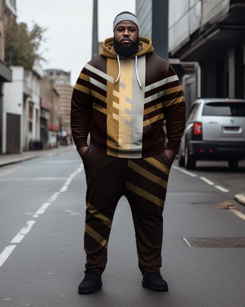 Men's Plus Size Geometric Color Block Hoodie & Sweatpants 2-Piece Set
