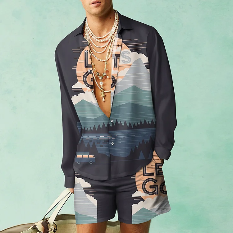 BrosWear Let Go Forest Lake Print Shirt And Shorts Co-Ord