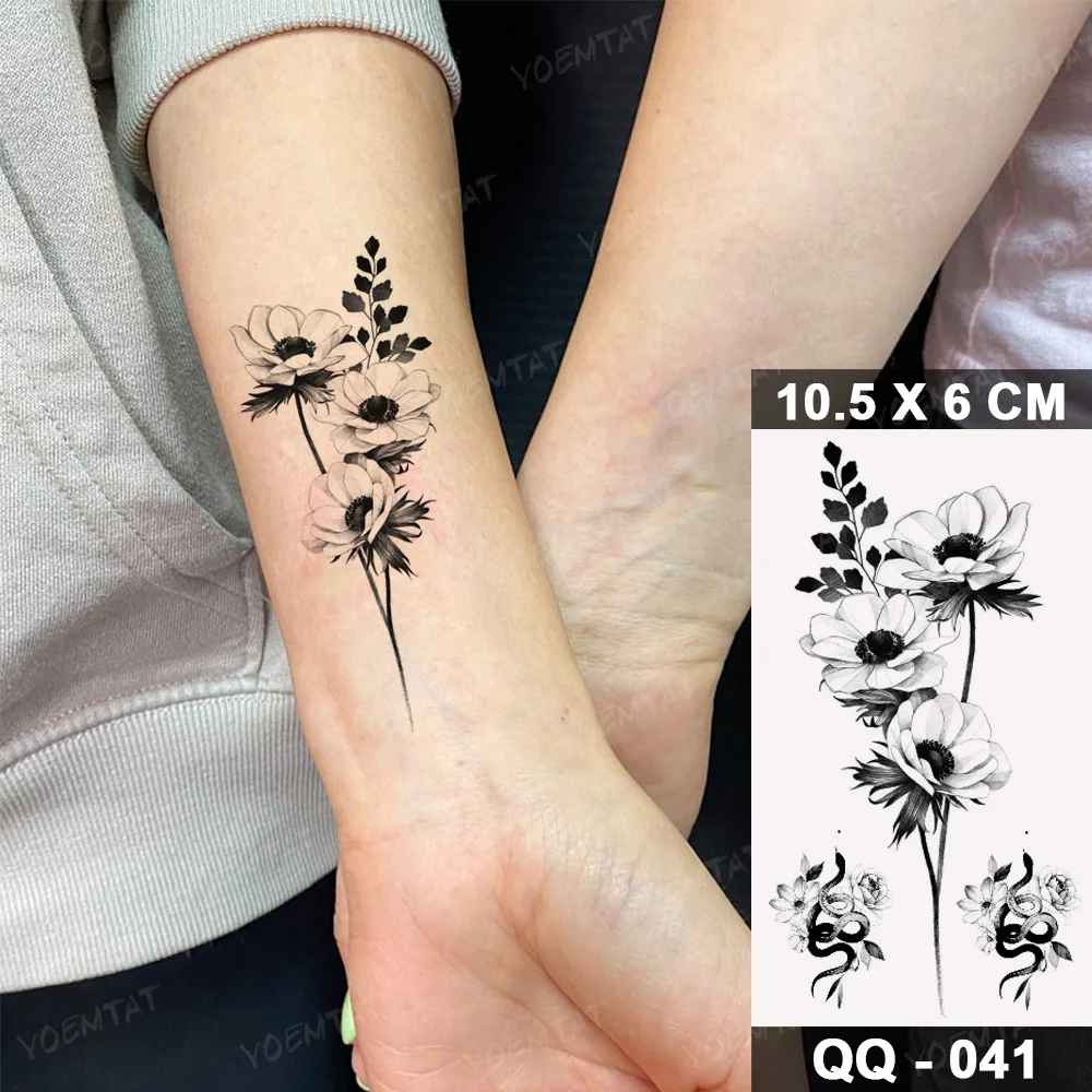 Sdrawing Plant Waterproof Temporary Tattoo Sticker Woman Girl Man Color Flower Flash Tatoo Ankle Body Art Transferable Fake Tatto