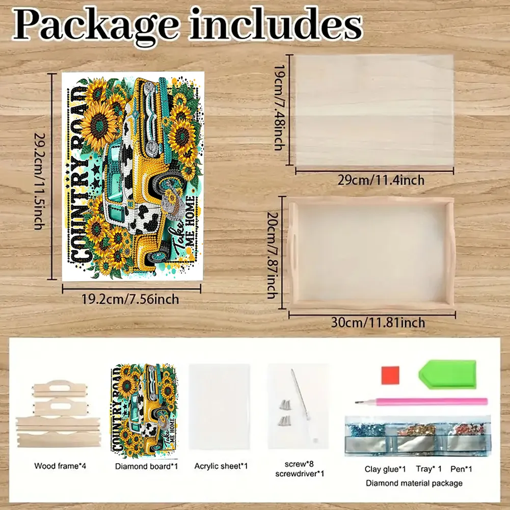 5D DIY Wooden Sunflower Car Diamond Painting Tray Art Craft for Desk Coffee Table