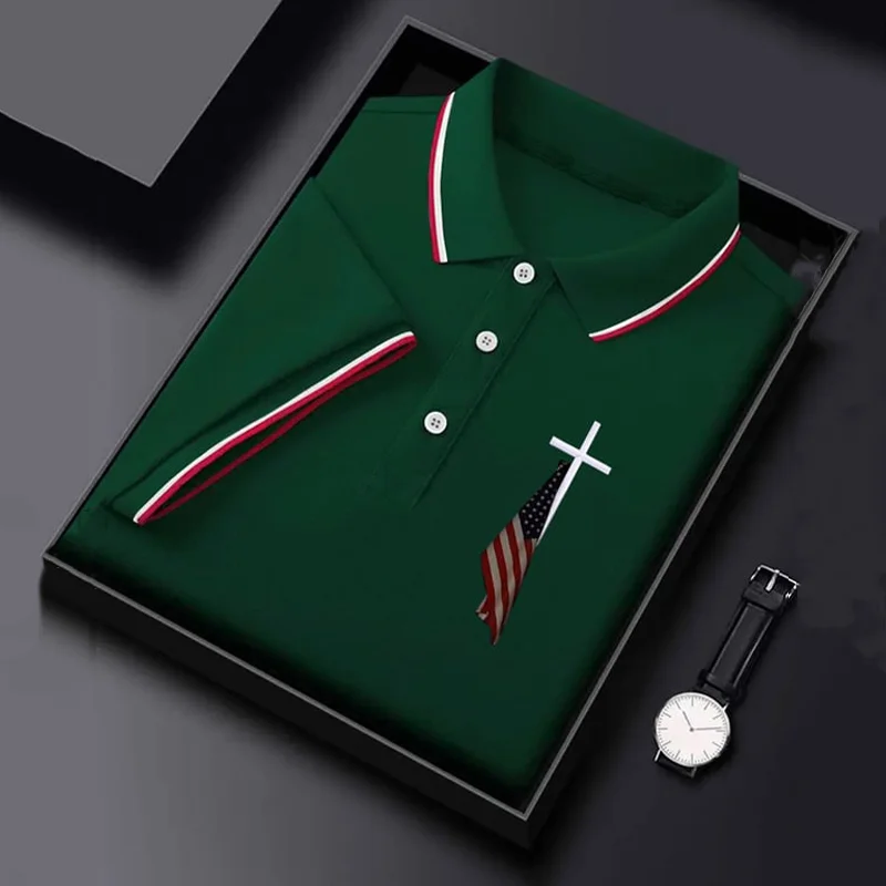 Men's Independence Day Flag Cross Polo Shirt
