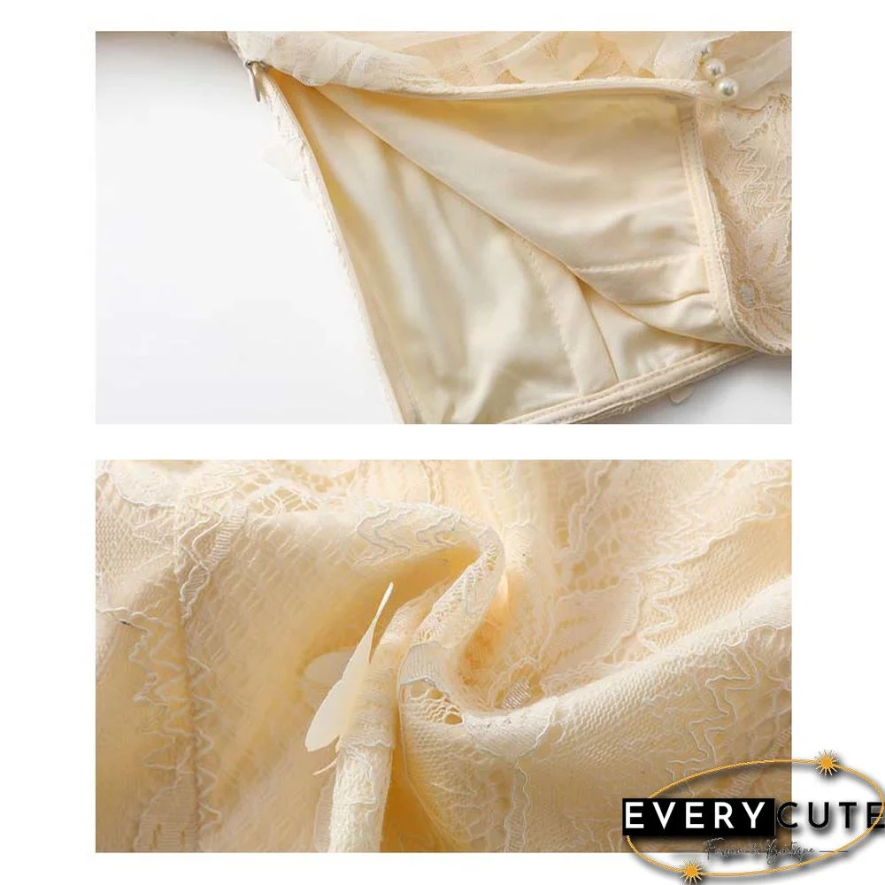 Bow Knot Butterfly Tulle Crop Top T-Shirt Fishtail Denim Skirt Two Pieces Set