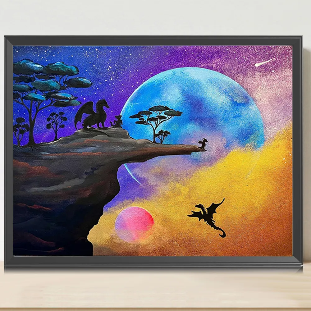 Full Round Diamond Painting 40*30cm - Young Dragon Learns To Fly
