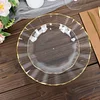 10 Pack | 6" Clear Hard Plastic Dessert Plates with Gold Ruffled Rim, Heavy Duty Disposable Salad Appetizer Dinnerware