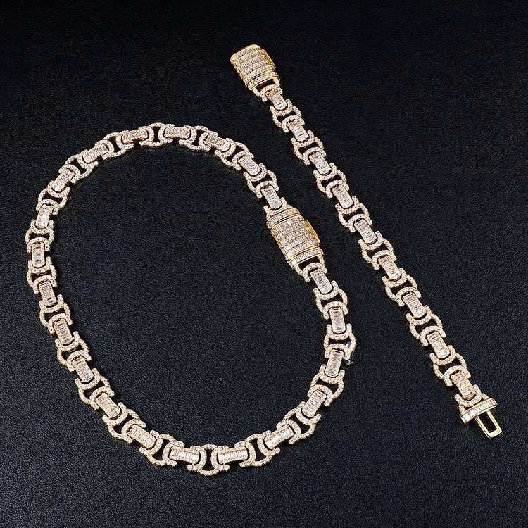 14MM Baguette Byzantine Chain Men Necklace