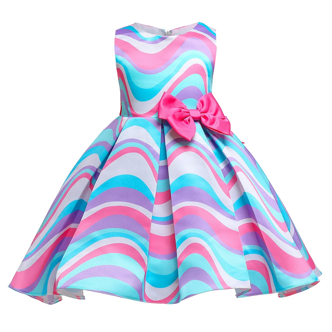 Buzzdaisy Wave Evening Dress For Girl Crew Neck Bow-Knot Sleeveless Machine Wash Cotton Princess Dress Sports