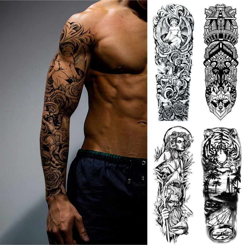 Large Arm Sleeve Tattoo Angel Waterproof Temporary Tatto Sticker Skull ...