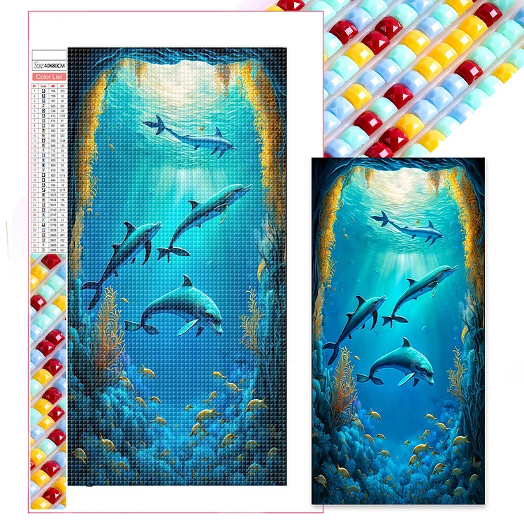 Full Square Diamond Painting - Ocean Dolphin 40*80CM