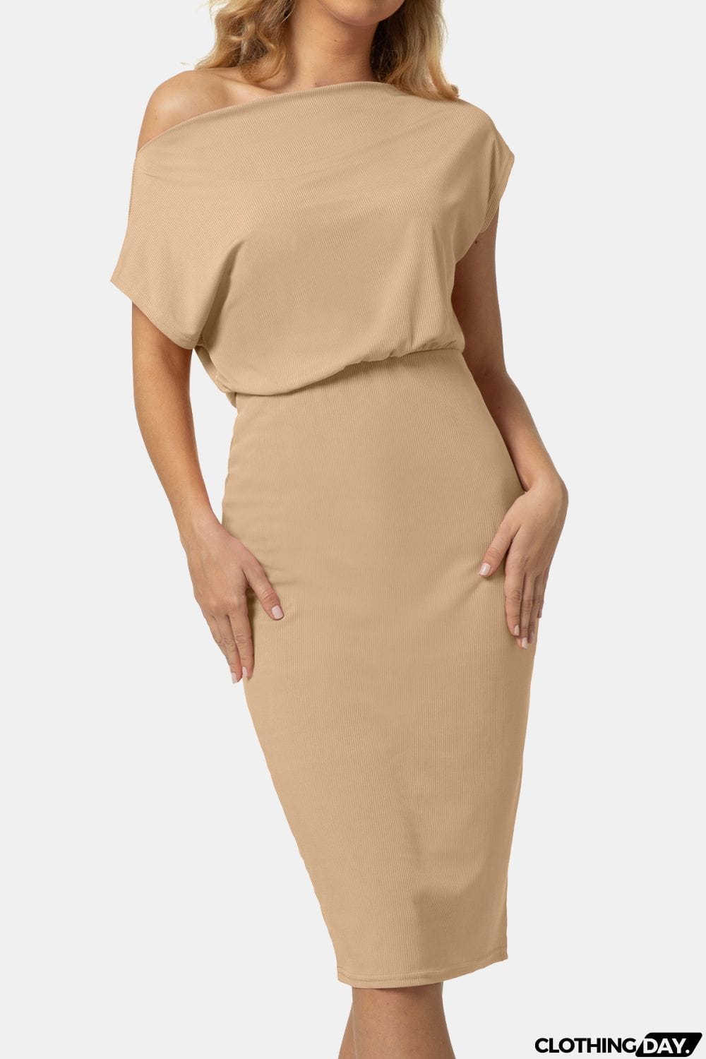 Boat Neck Short Sleeve Knee-Length Dress