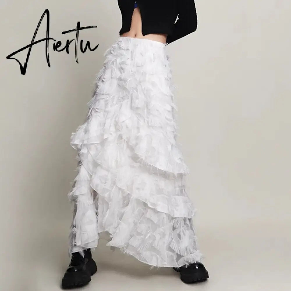Solid Irregular Skirts For Women High Waist Patchwork Tassel Casual Loose Skirt Spring Female Fashion Clothing Aiertu